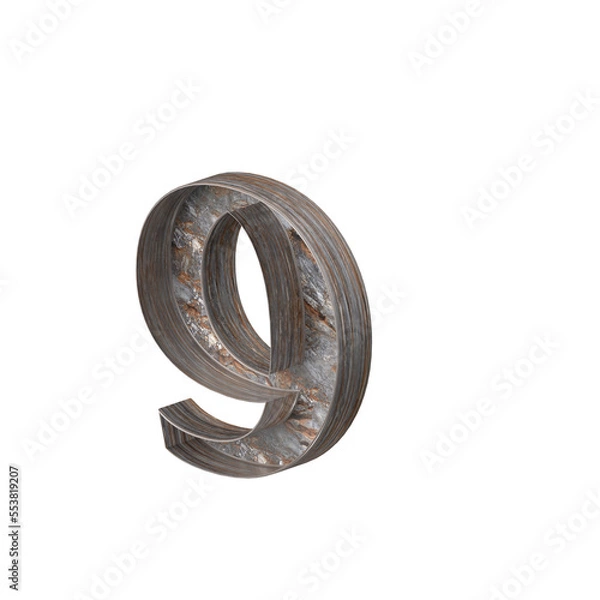 Fototapeta English alphabet symbol isolated made of tree bark in 3d rendering. English alphabet letter isolated made of tree bark. 3D PNG Image.  3D Transparent Image rendering. 