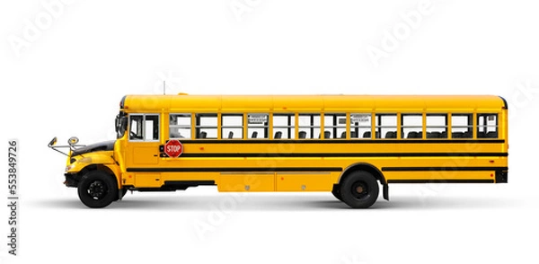 Obraz Yellow School Bus side view isolated on white studio background
