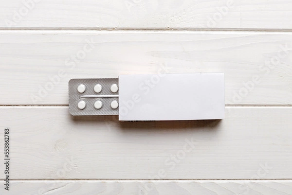 Fototapeta Blank White Product Package Box Mock-up. Open blank medicine drug box with blister top view