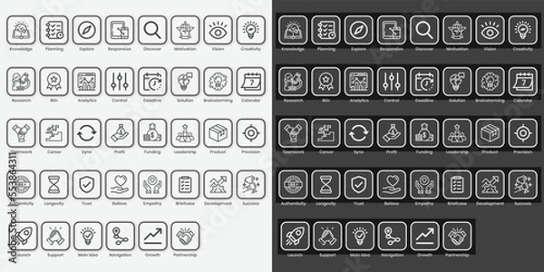 Obraz Start vector icon set. black and white icon series with line and stroke