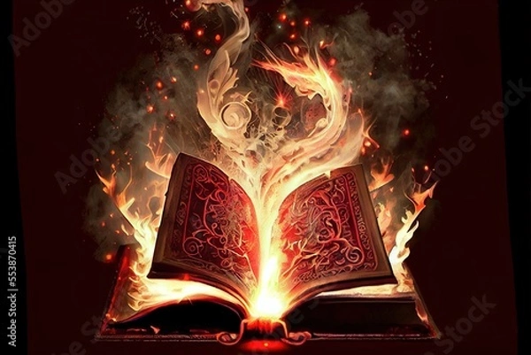 Fototapeta Spellbook bursting into flames Generative AI