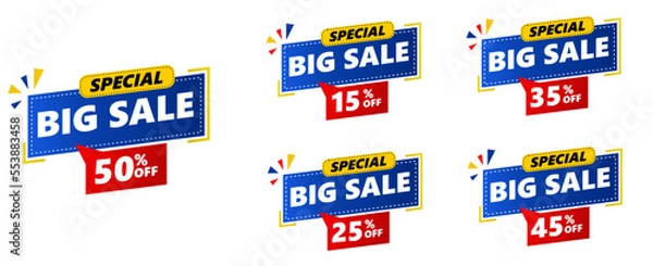 Obraz Percent Sale banner template design set, Big sale special offer. 50 15 25 35 45 percent sale. Vector illustration. Can used for business store event.