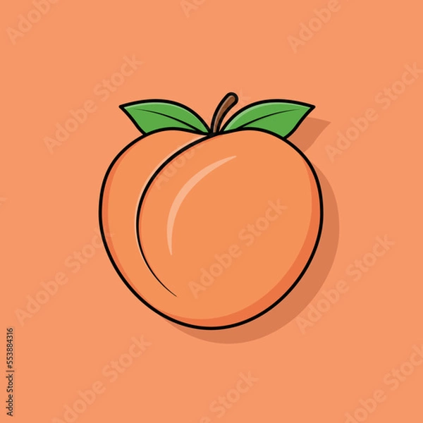 Obraz Peach cartoon vector icon illustration. Fruit icon concept isolated vector. Flat cartoon style. Peach Illustration.