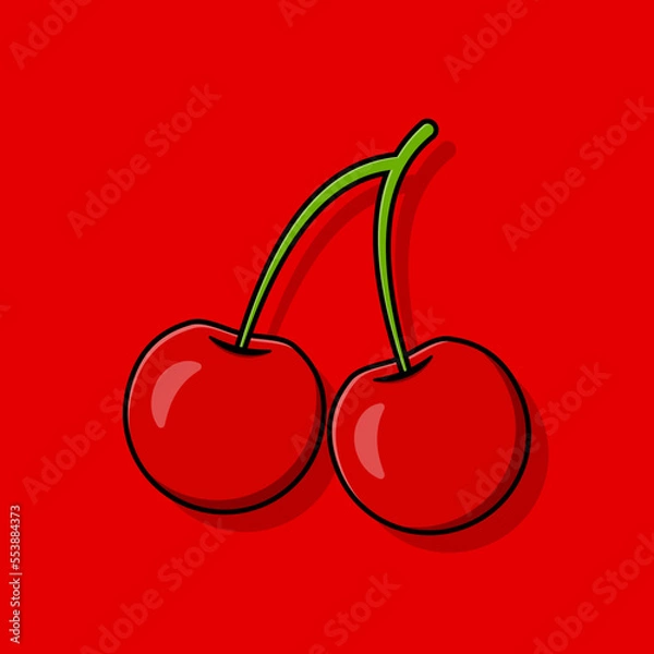 Obraz Cherry cartoon vector icon illustration. Fruit icon concept isolated vector. Flat cartoon style. Cherry Illustration.