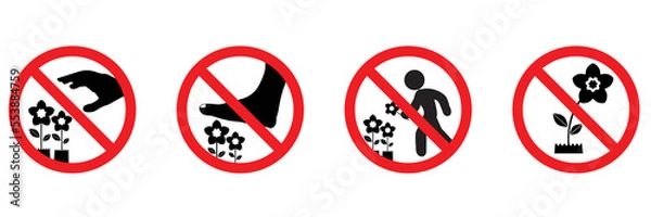 Fototapeta Do not Pick the Flower Signs vector. A red warning sign that tell not to pick the flower or plant, prohibit sign