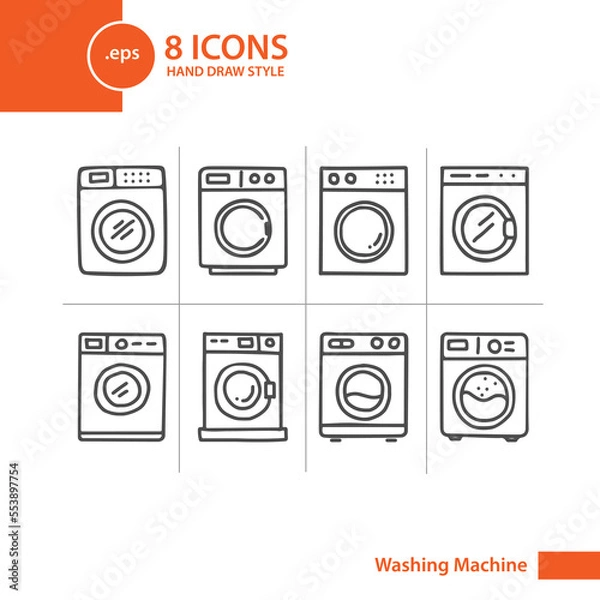 Obraz Vector graphic of washing machine icon set with handdrawn style