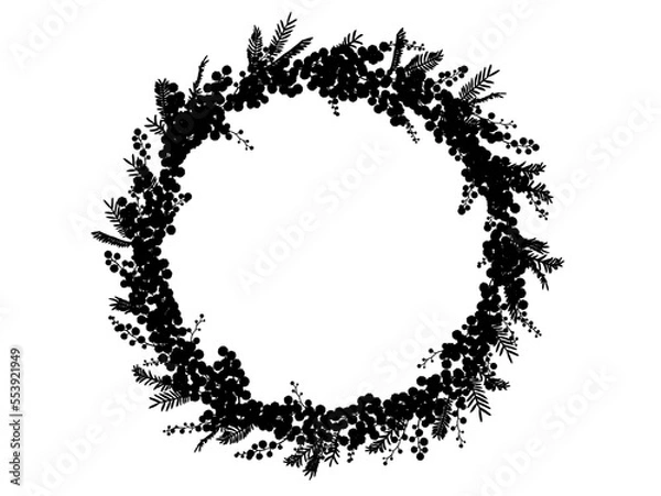 Fototapeta ミモザのシルエットフレーム③丸型_黒