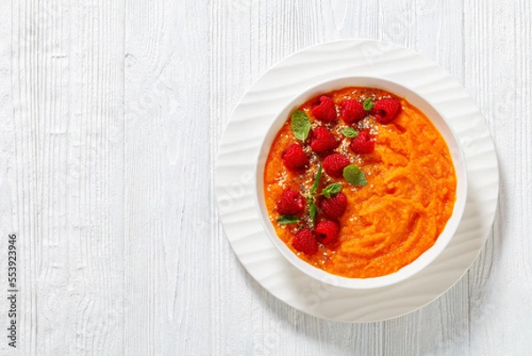 Obraz Sweet Potato Mash topped with fresh Raspberries