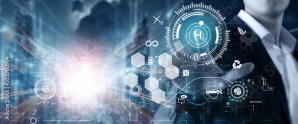 Fototapeta Clean hydrogen energy concept. Environment, eco friendly industry and alternative energy. futuristic technology for make sustainable envriormental by using artificial intelligence to reduce emission