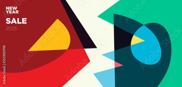 Fototapeta New year sale 2023 design template with fluid geometric colorful abstract