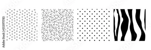 Fototapeta Set Vector abstact geometric texture with dots. zigzags, zebra print for designs	
