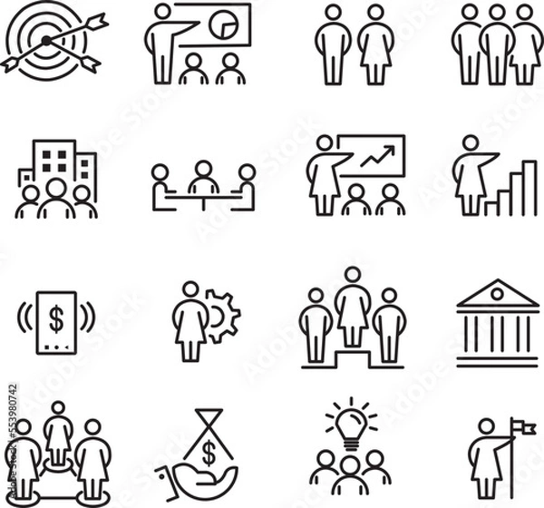 Fototapeta Business and Finance Web Icon Set - outline icons collection, vector