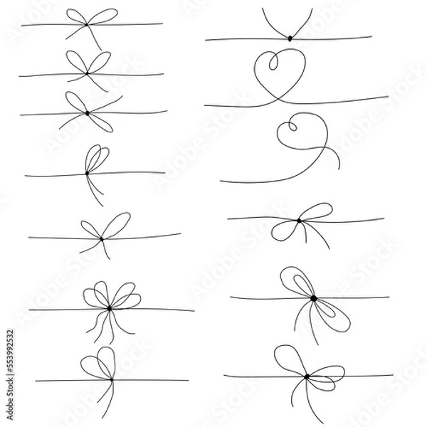 Obraz Black rope bow set. Hand drawn vector illustration set.