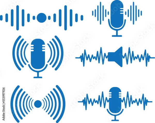 Obraz Sound wave icon set, soundtrack icon set blue vector