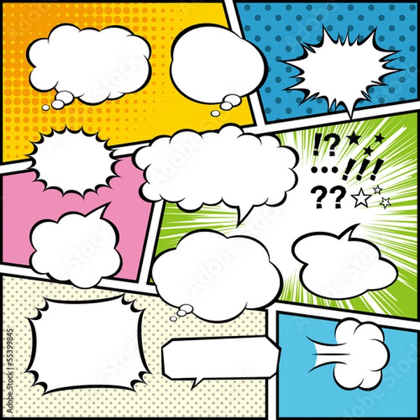 Obraz コミック・吹き出し・コマ割り付き背景素材