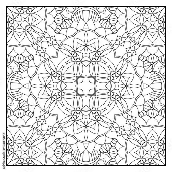 Obraz Mandala coloring page for adults. Mandala background. Mandala pattern coloring page. Hand drawn mandala pattern background. Vector black and white coloring page for coloring book.