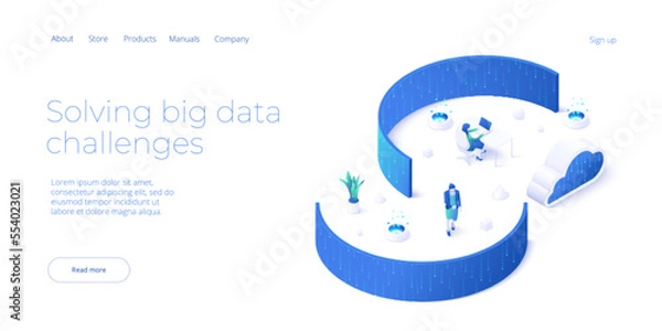 Fototapeta Hosting server isometric vector illustration. Abstract datacenter or blockchain background. Network mainframe infrastructure website layout. Big data and cloud solutions