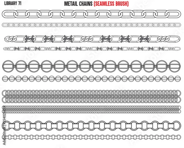 Fototapeta SET OF METAL SHINY CHAINS WITH DIAMNONTE AND ZIRCONS IN METAL CHAINS EDITABLE VECTOR 