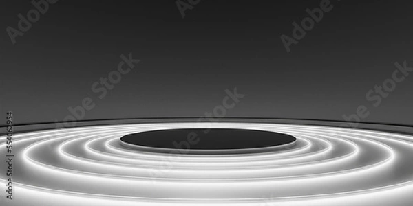 Fototapeta podium background Neon lights and lasers Simple circle Dark ZEN Concept Stage Modern abstract base 3D illustration