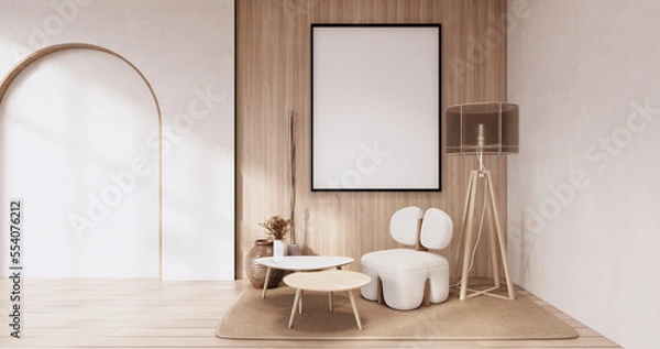 Fototapeta Muji style, Empty wooden room,Cleaning japandi room interior.