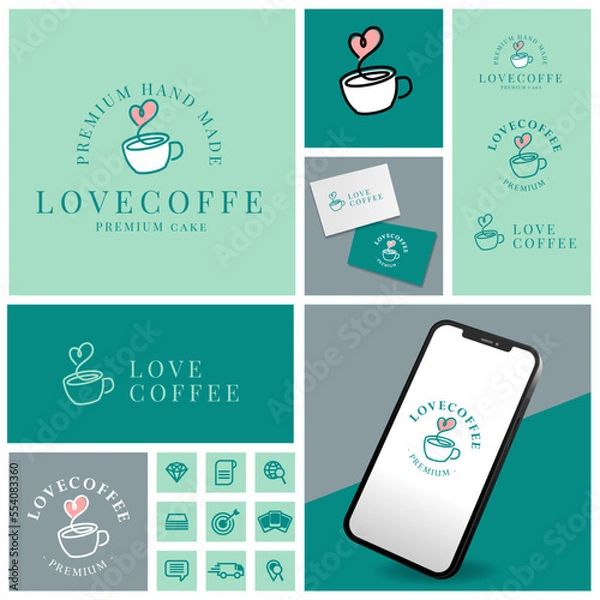Obraz LOVE COFFEE CAFE VECTOR PROFESSIONAL LOGO WITH ICON SET