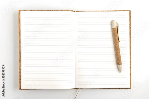 Obraz Opened notebook with pen on white background