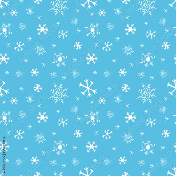 Fototapeta Seamless doodle pattern with snowflakes.