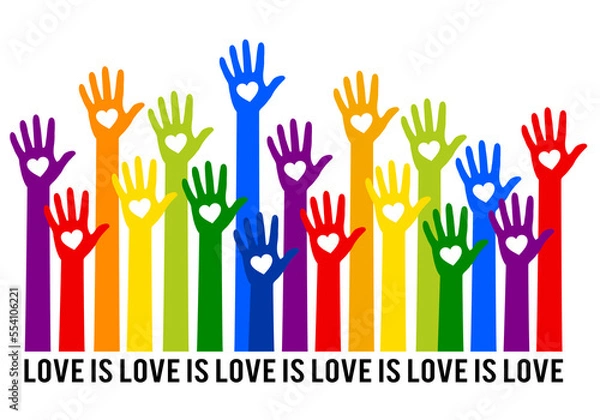 Fototapeta Rainbow hands with heart sign, LGBT, LGBTQ concept, illustration over a transparent background, PNG image 