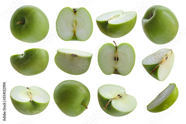 Fototapeta Different types of apples on a transparent background.