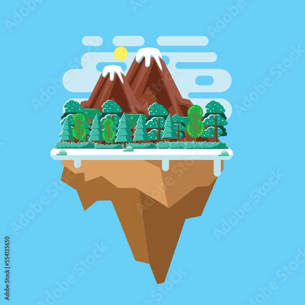 Fototapeta Floating island in winter season with flat design illustration
