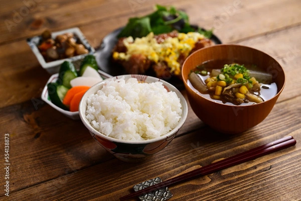 Obraz 一汁二菜 チキン南蛮と豆の煮物