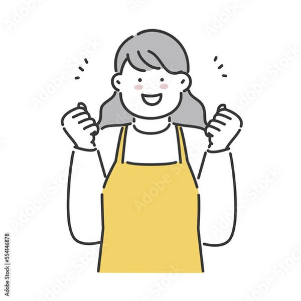 Fototapeta 笑顔でガッツポーズをする主婦のイラスト素材