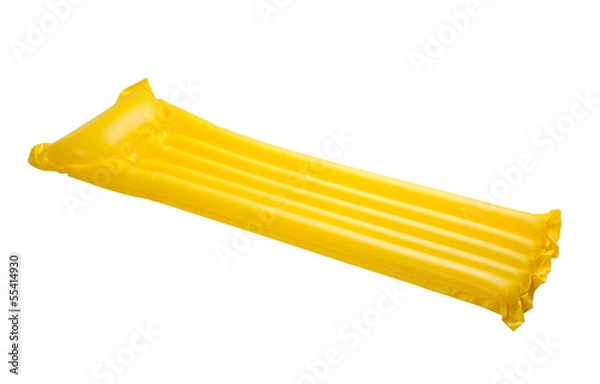 Fototapeta Yellow floating pool raft isolated on white background