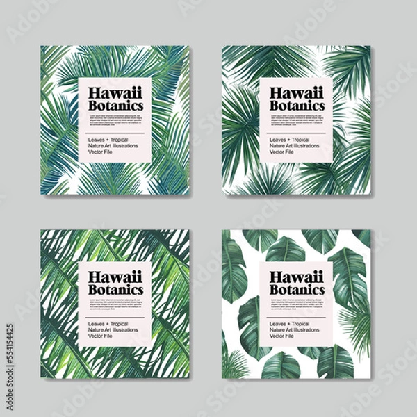 Fototapeta Set of Tropical Leaves. Botanica vector pattern background.