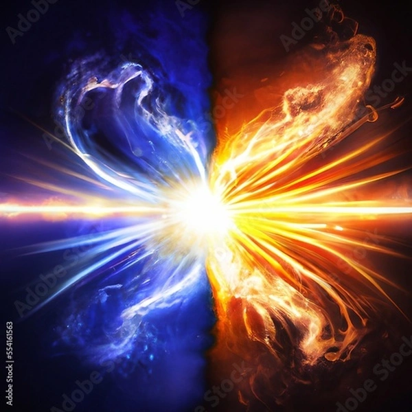 Fototapeta Abstract concept illustration of collision and fusion of two streams of energy. Generative AI