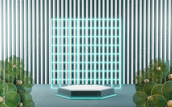 Fototapeta 3D render of Podium background in blue tones for displaying cream products. cosmetics