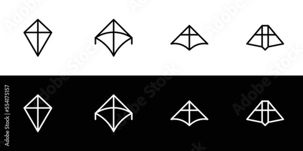 Fototapeta Kite icon set. Flat design icon collection isolated on black and white background.