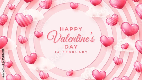 Fototapeta Happy Valentine's day banner template with hearts Premium Vector