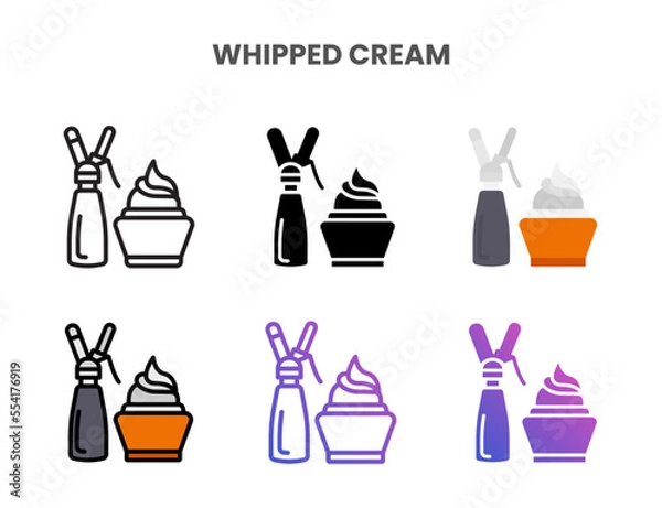 Fototapeta Whipped Cream icons vector illustration set line, flat, glyph, outline color gradient. Great for web, app, presentation and more. Editable stroke and pixel perfect.