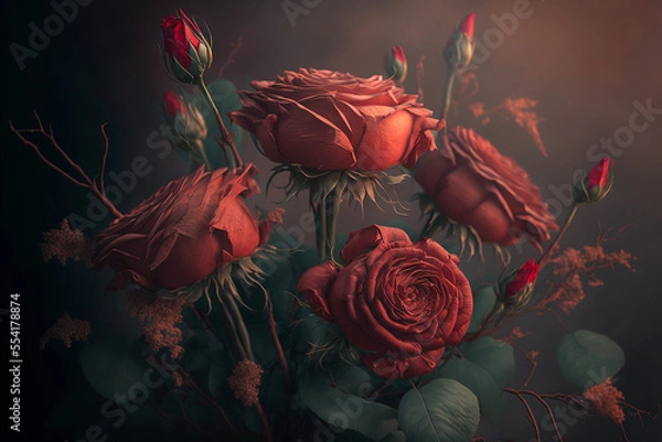 Fototapeta red rose on a dark background generative ai