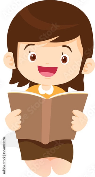 Fototapeta children reading books Cartoon Studying kid Reading Book While Sitting be happy