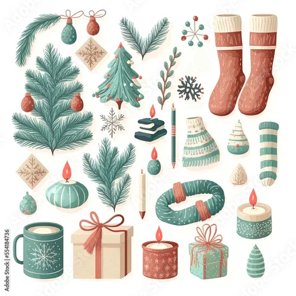 Fototapeta set of christmas elements