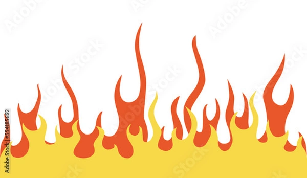 Fototapeta Flame elements on a white background. Horizontal pattern of fire.