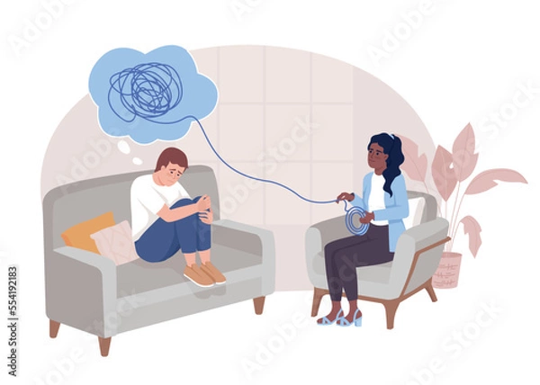 Obraz Therapy session flat concept vector illustration. Professional psychological help. Editable 2D cartoon characters on white for web design. Mental health creative idea for website, mobile, presentation
