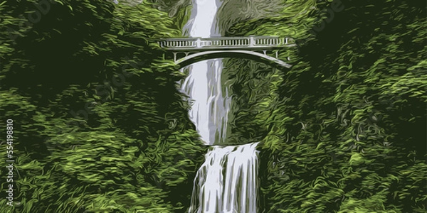 Obraz A peaceful waterfall during the winter season. River flowing through the mountains. Nature landscape with waterfall and river
