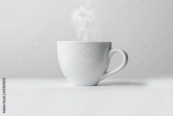 Obraz white cup of hot coffee with steam 