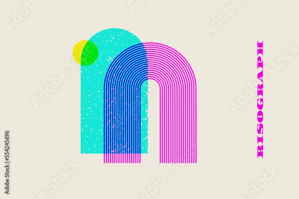 Fototapeta Abstract geometric shapes risograph texture vector