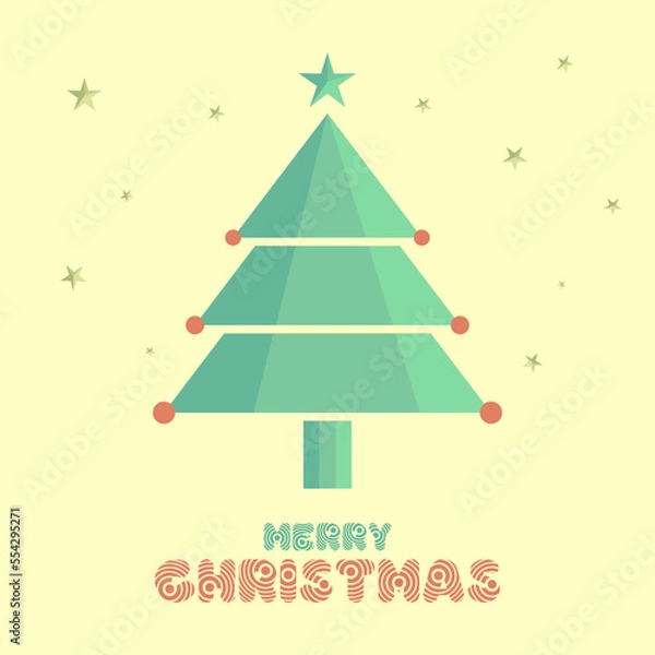 Fototapeta Merry Christmas Flat Tree Greeting Celebration Vector Illustration