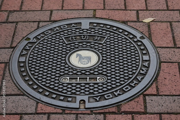 Obraz 横浜市馬車道通りのデザインマンホール蓋