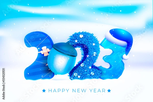 Fototapeta New Year 2023 background, new year. 3d illustration